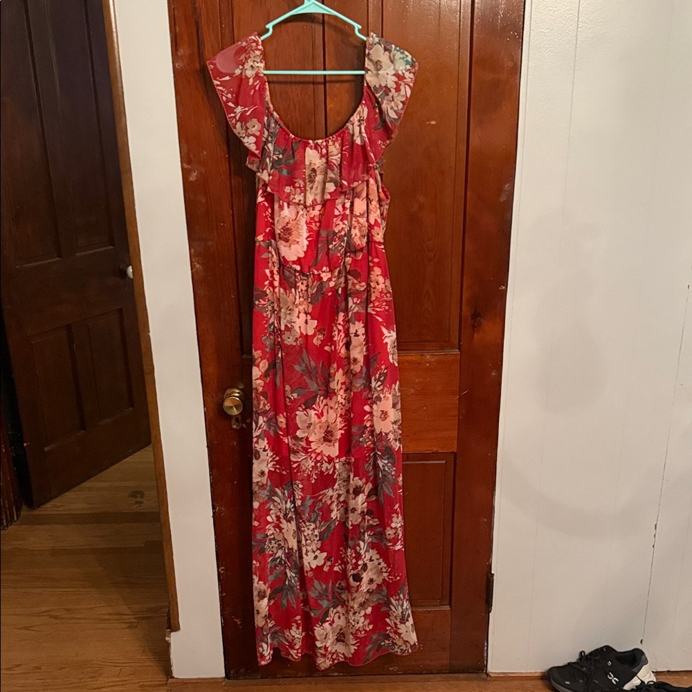 Emerald Floral Red and Cream Maxi Dress